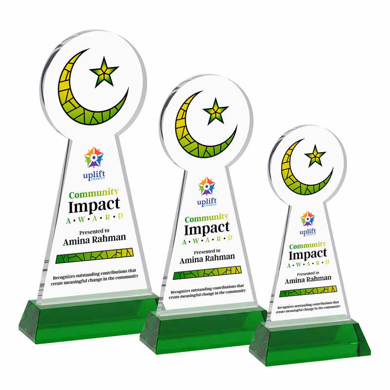 Crescent & Star VividPrint™ Award on Hartford Base - Green