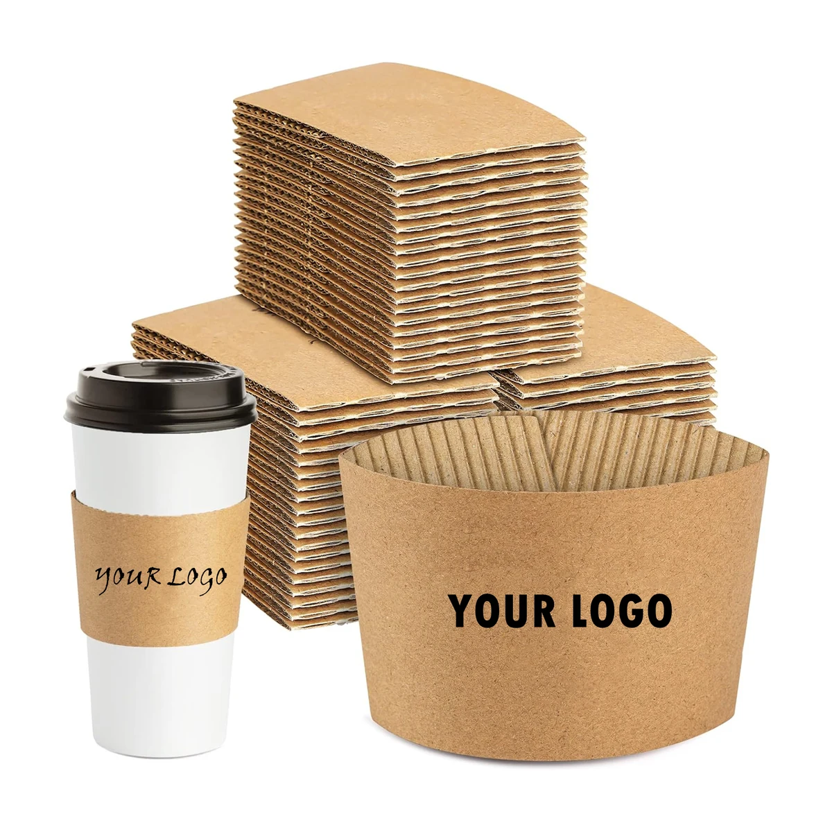 100 Pcs 10-20 oz Kraft Paper Coffee Cup Sleeves 1