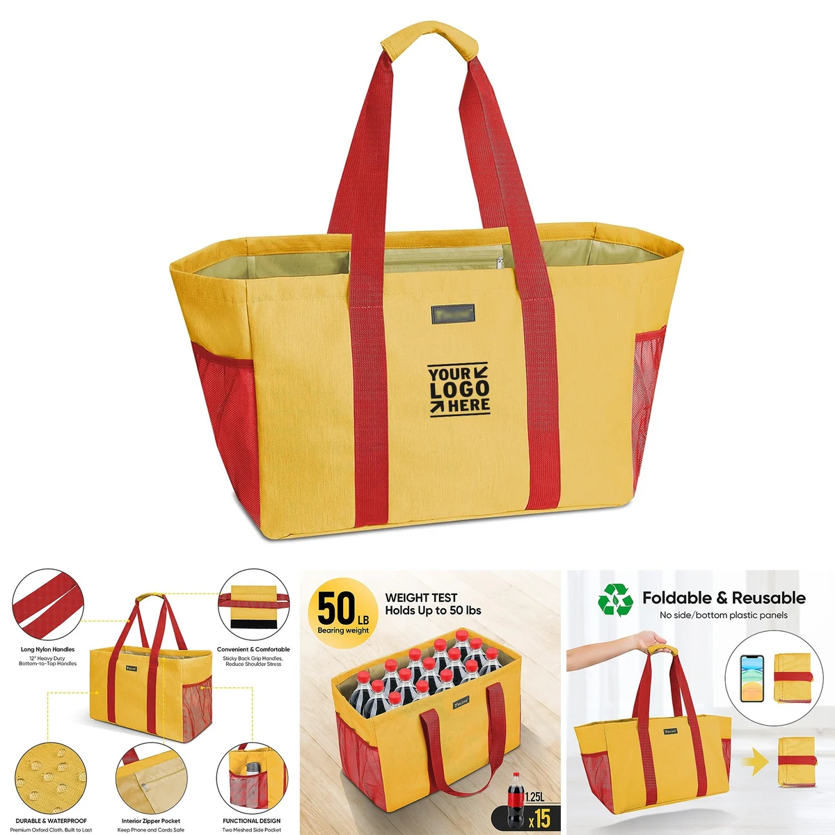 Soft 9 Gallon Extra Large Utility Tote Foldable Reusable Storage Bag, custom tote bag with logo imprint 1