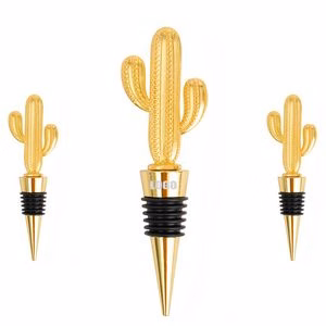 Stylish Golden Cactus Wine Cork Bottle Stopper