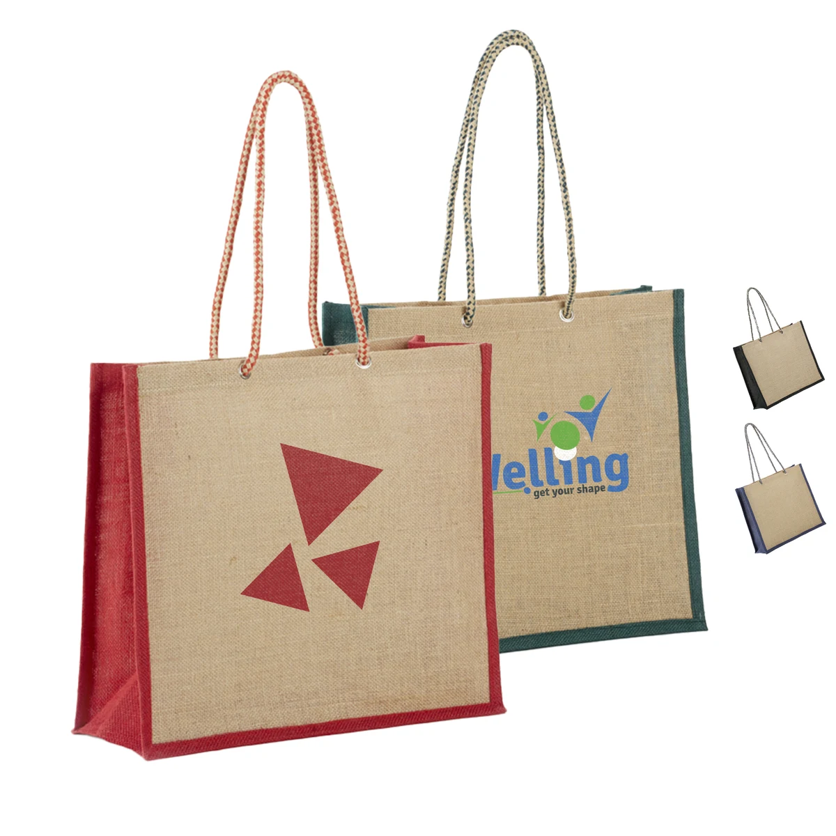 Stylish Jute Tote with Rope Handles, custom tote bag with logo imprint 1