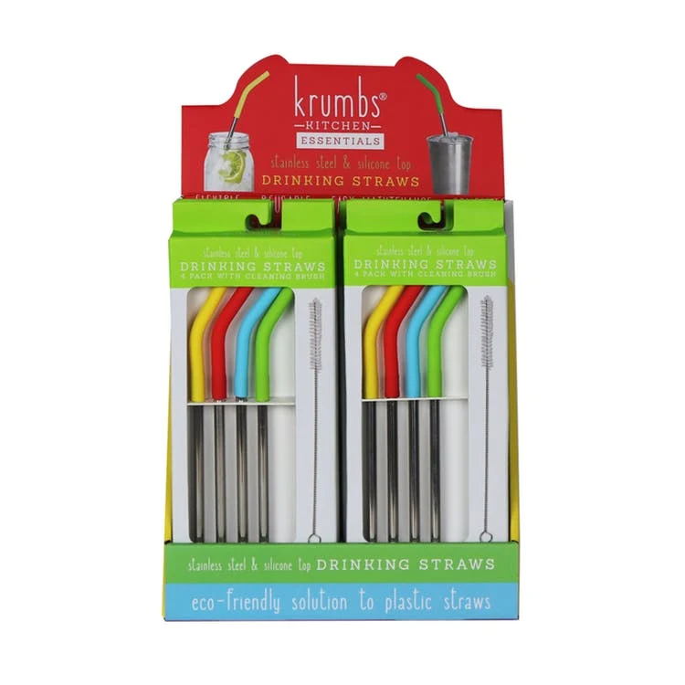 Stainless Steel Straws with Silicone Tips - Assorted 4 Pack 1
