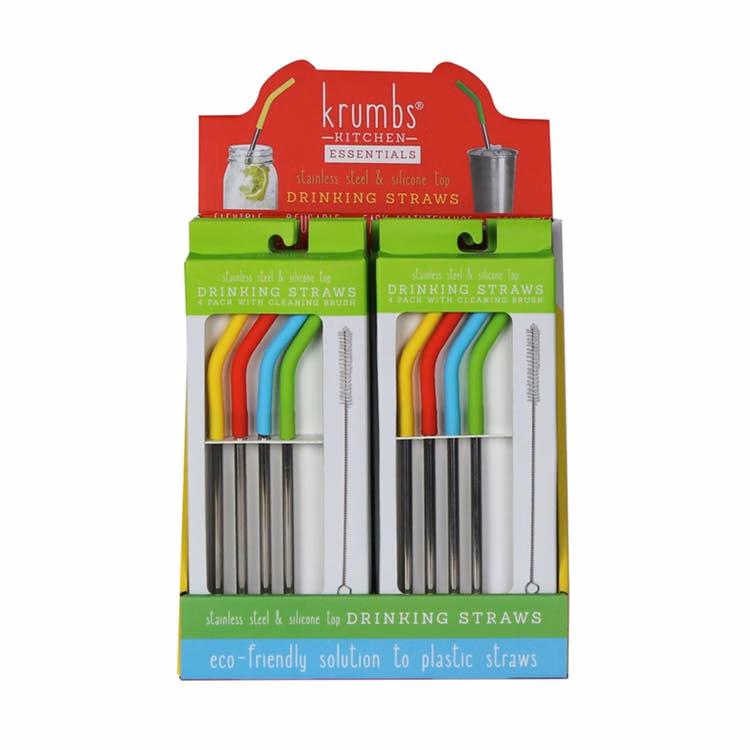 Stainless Steel Straws with Silicone Tips - Assorted 4 Pack