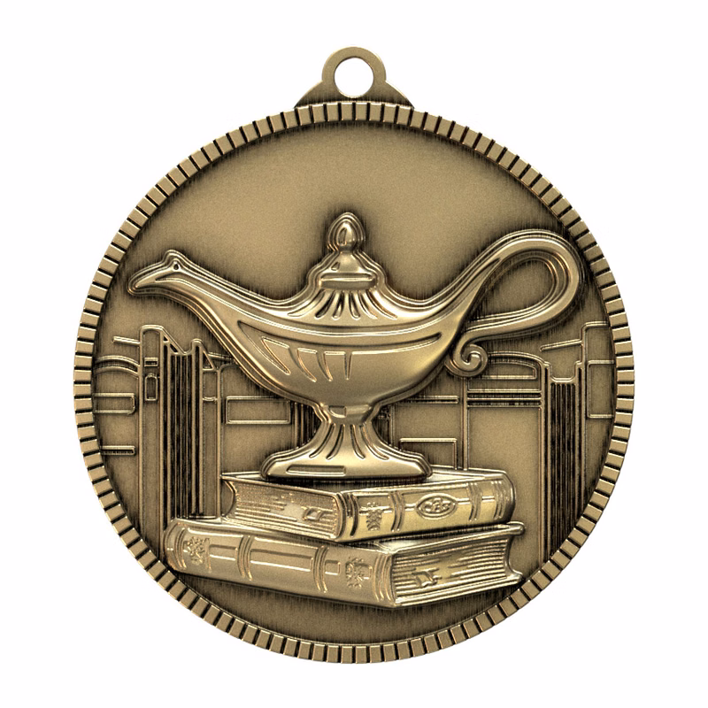 Antique Book and Lamp Classic Legacy Medallion (2")