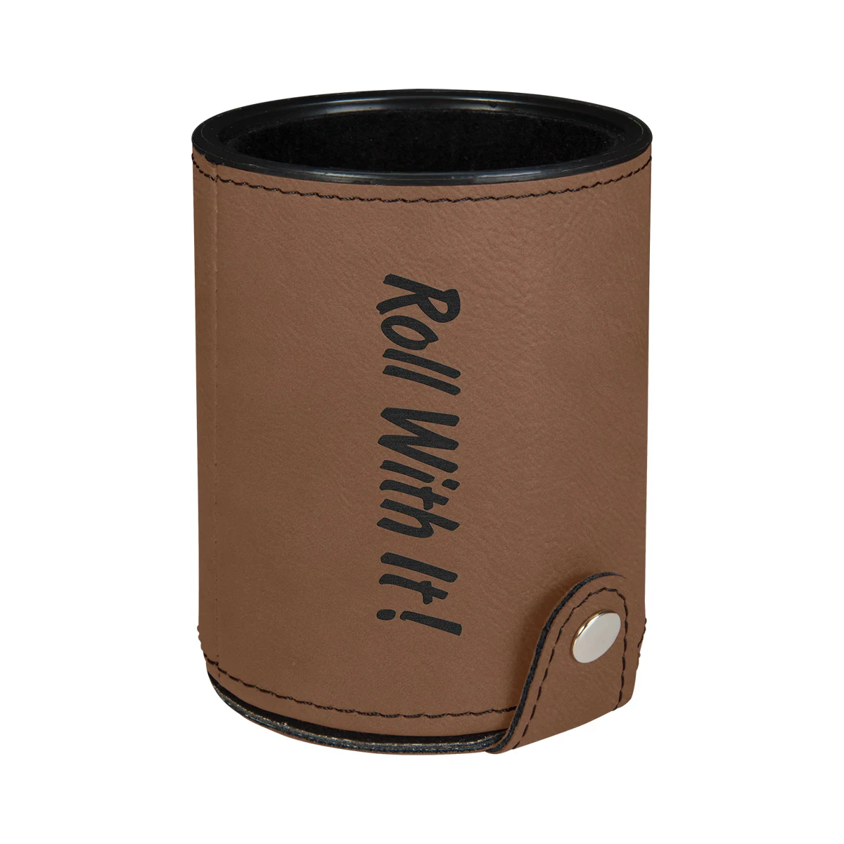 Dark Brown Leatherette Dice Cup w/ 5 Dice 1