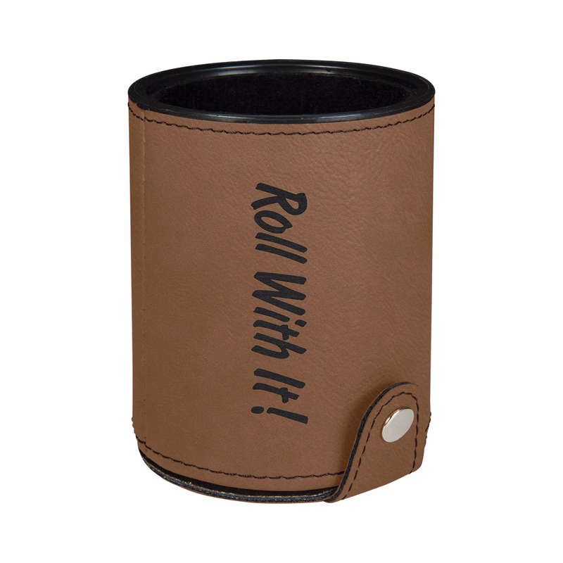 Dark Brown Leatherette Dice Cup w/ 5 Dice