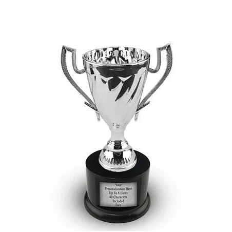 Cup Trophy: 9", 3.5x2.5" black round base w/ silve 1
