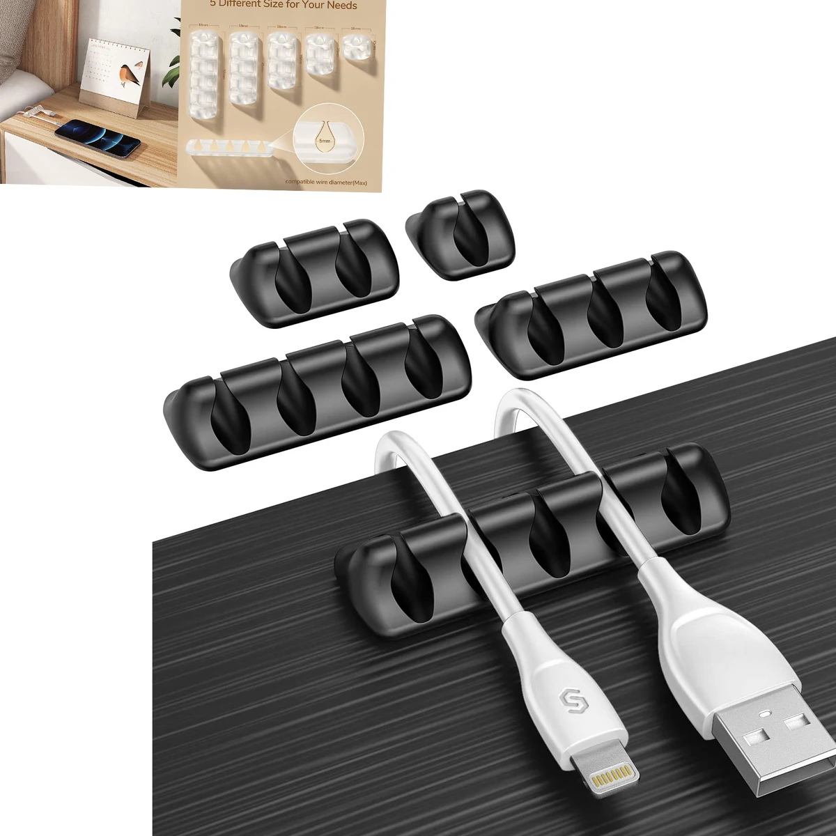 5 Pcs Clear Cable Clip Cable Management Organizer 1