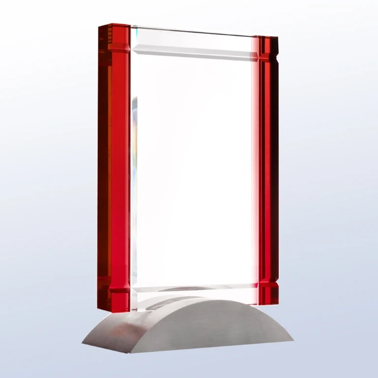 Red Deco Optic Crystal Award w/Aluminum Base 1