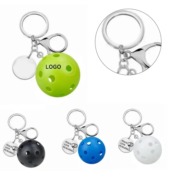 Custom Stainless Steel Pickleball Ball Keychain with Ring — Sports Fan Team Giveaway 1