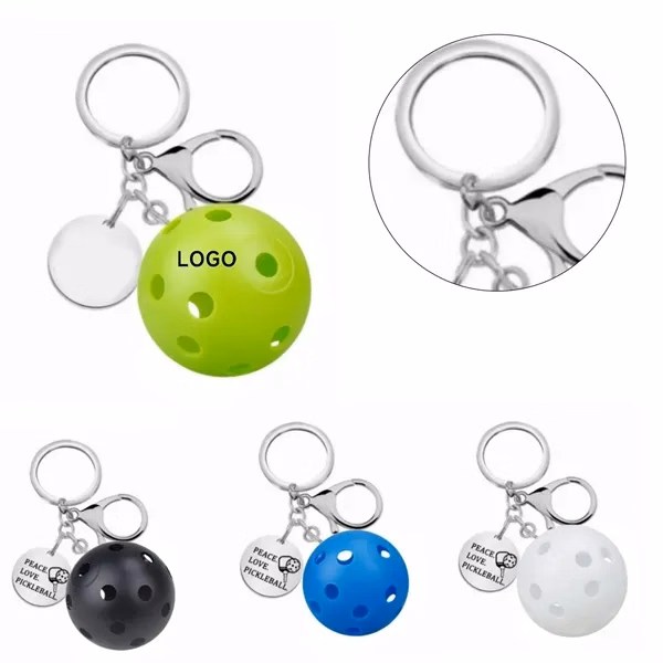 Custom Stainless Steel Pickleball Ball Keychain with Ring — Sports Fan Team Giveaway