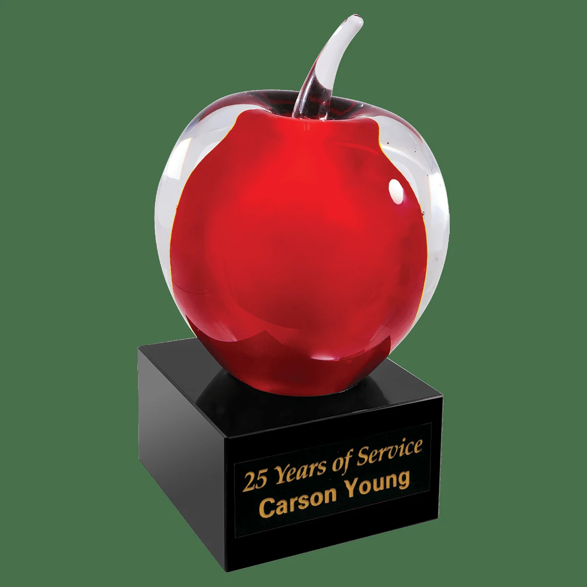 Red And Clear Glass Apple With Black Base 1