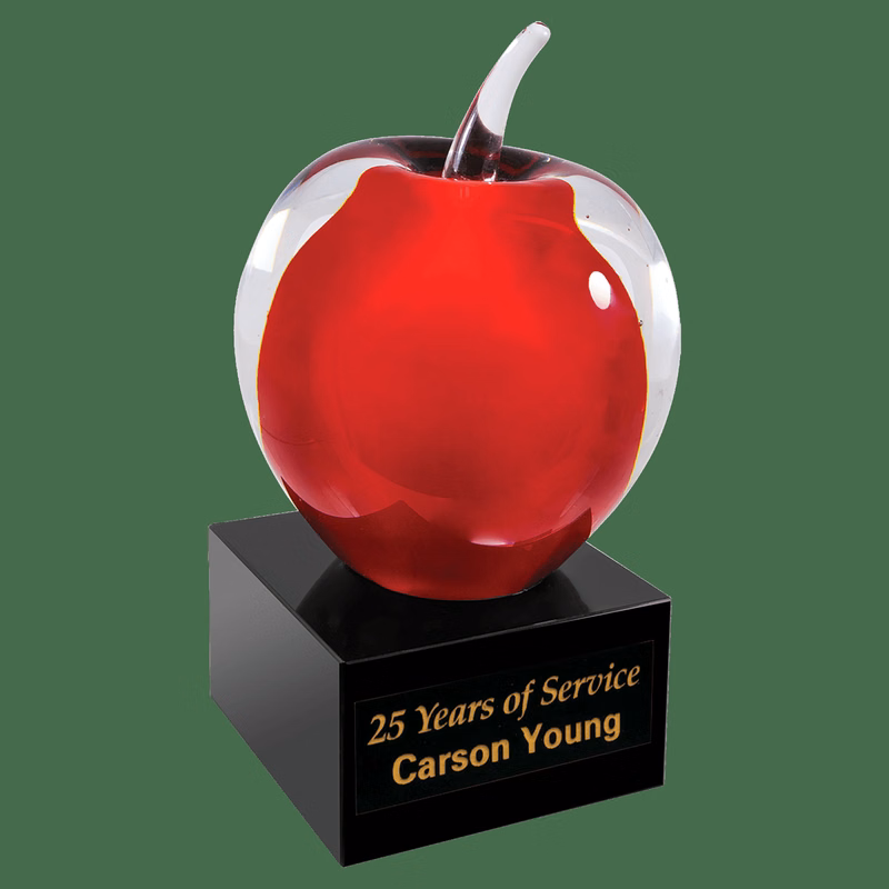 Red And Clear Glass Apple With Black Base