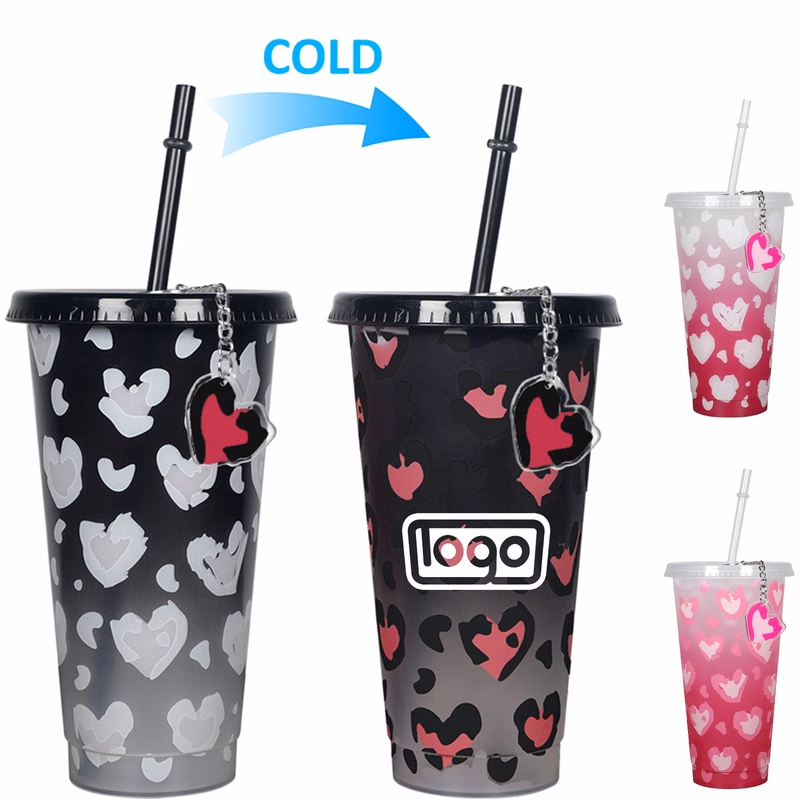 24oz Heart Shaped Color Changing Plastic Cup