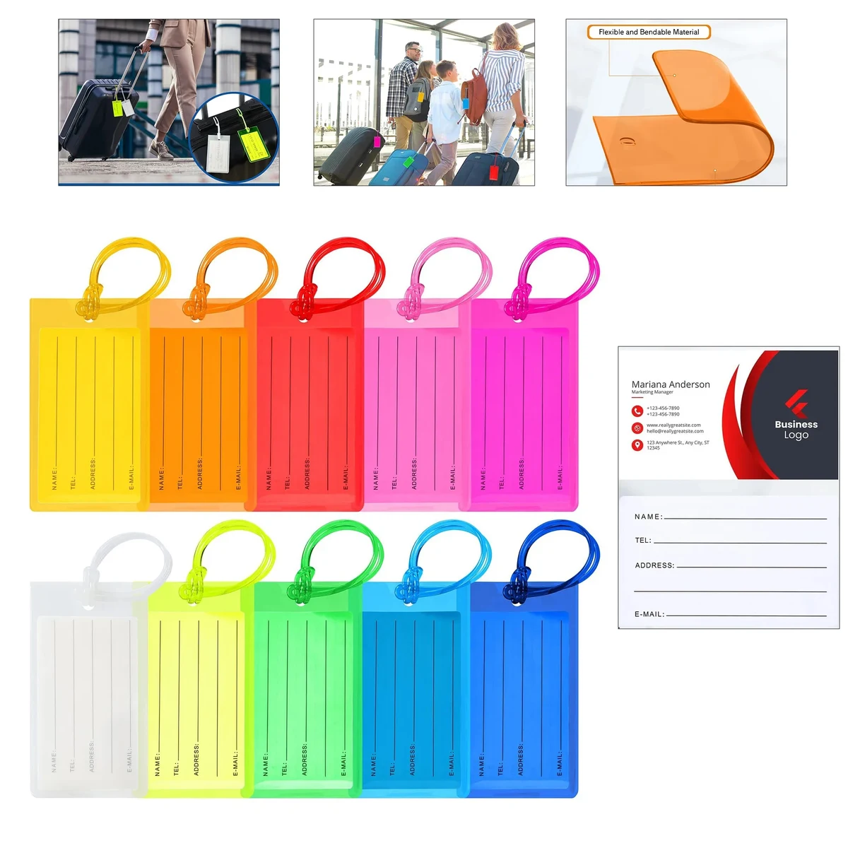 PVC Luggage Tag With Card Slot, Soft Flexible Identifier 1