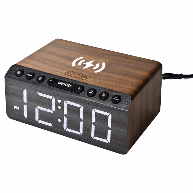 LED Display Alarm Clock Radio w/ Wireless Charging