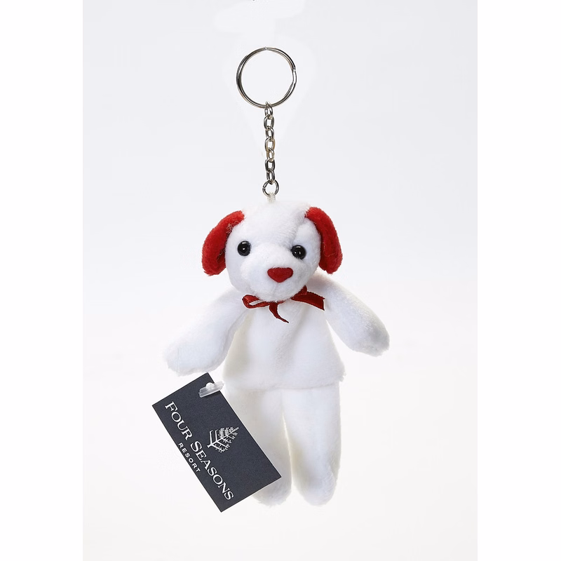 Stuffed Animal Keychain - Dog With Red Trim, White