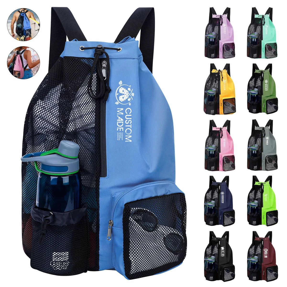 Mesh Beach Drawstring Backpack 1