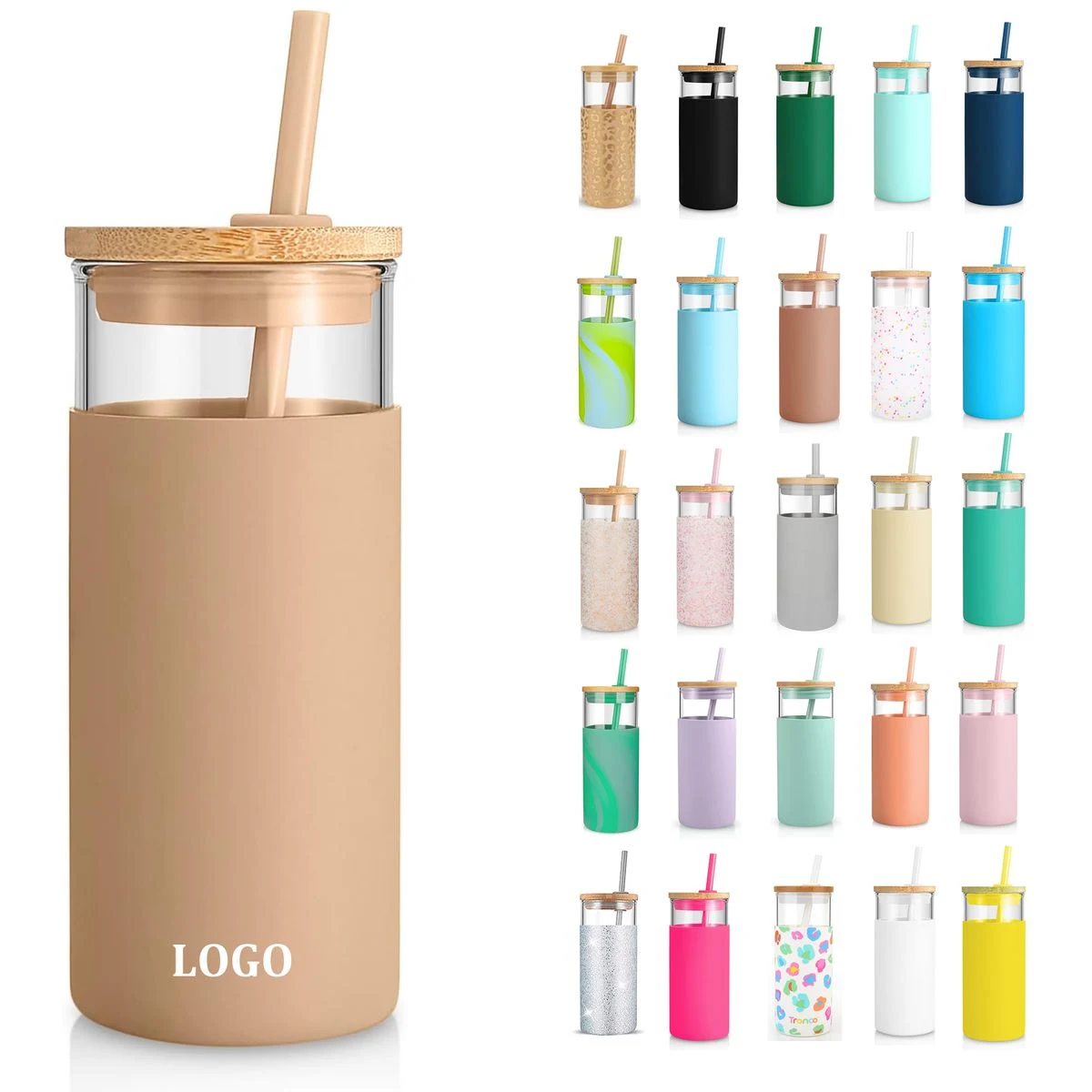 20 Oz Glass with Bamboo Lid and Straw 1