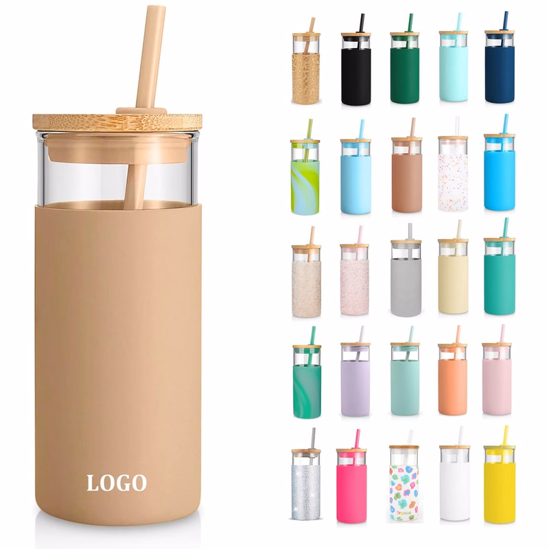 20 Oz Glass with Bamboo Lid and Straw