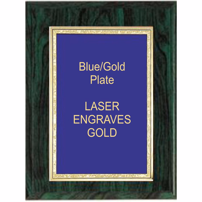 5" x 7" Green Woodgrain Plaque with a Blue Florentine Plate