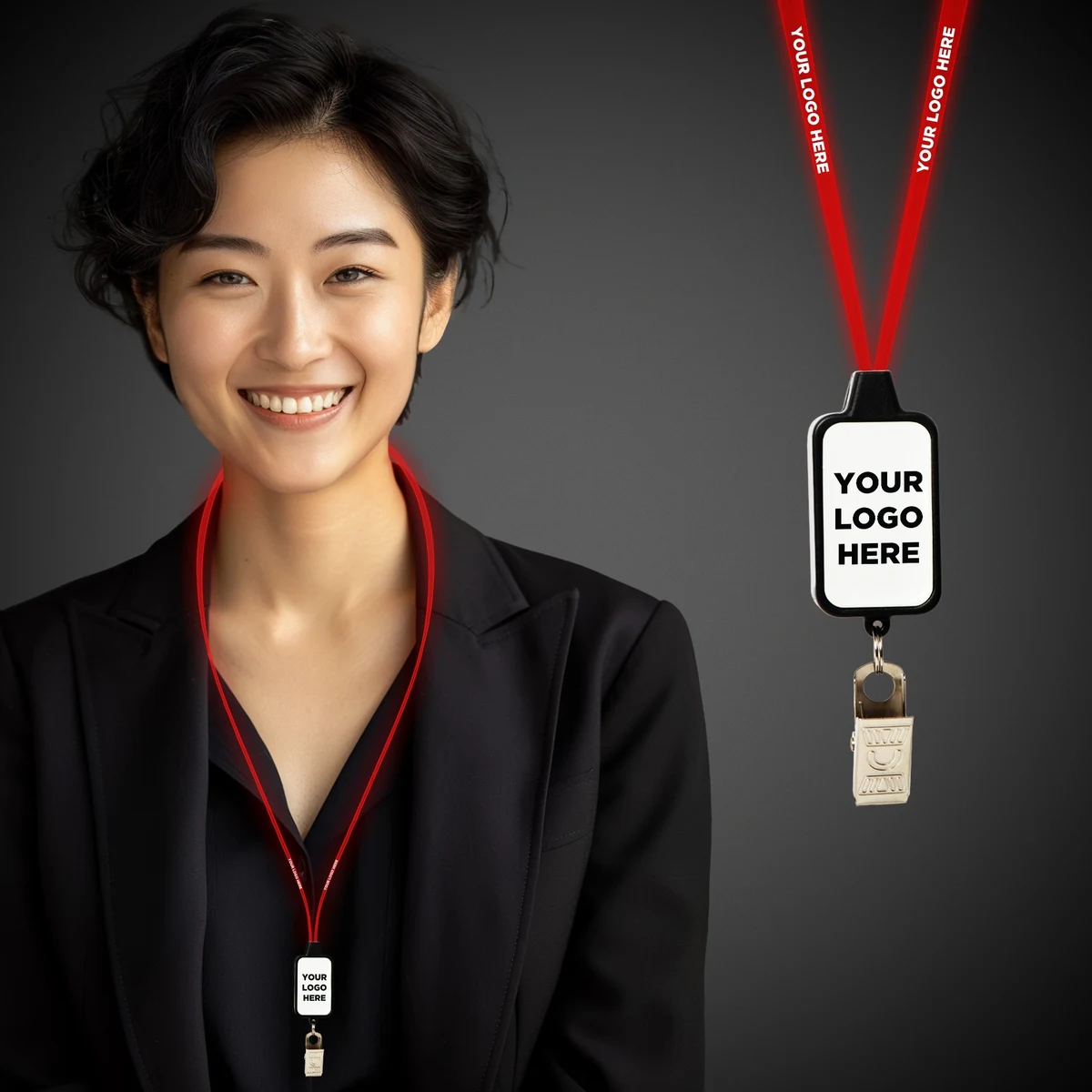 Light Up LED Lanyard with Badge Clip(Pad Print) 1