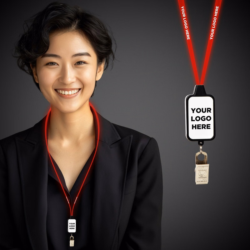 Light Up LED Lanyard with Badge Clip(Pad Print)