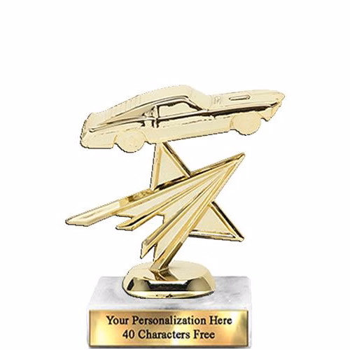 Trophy: 7", 2x3 white marble base, Mustang Gold Un