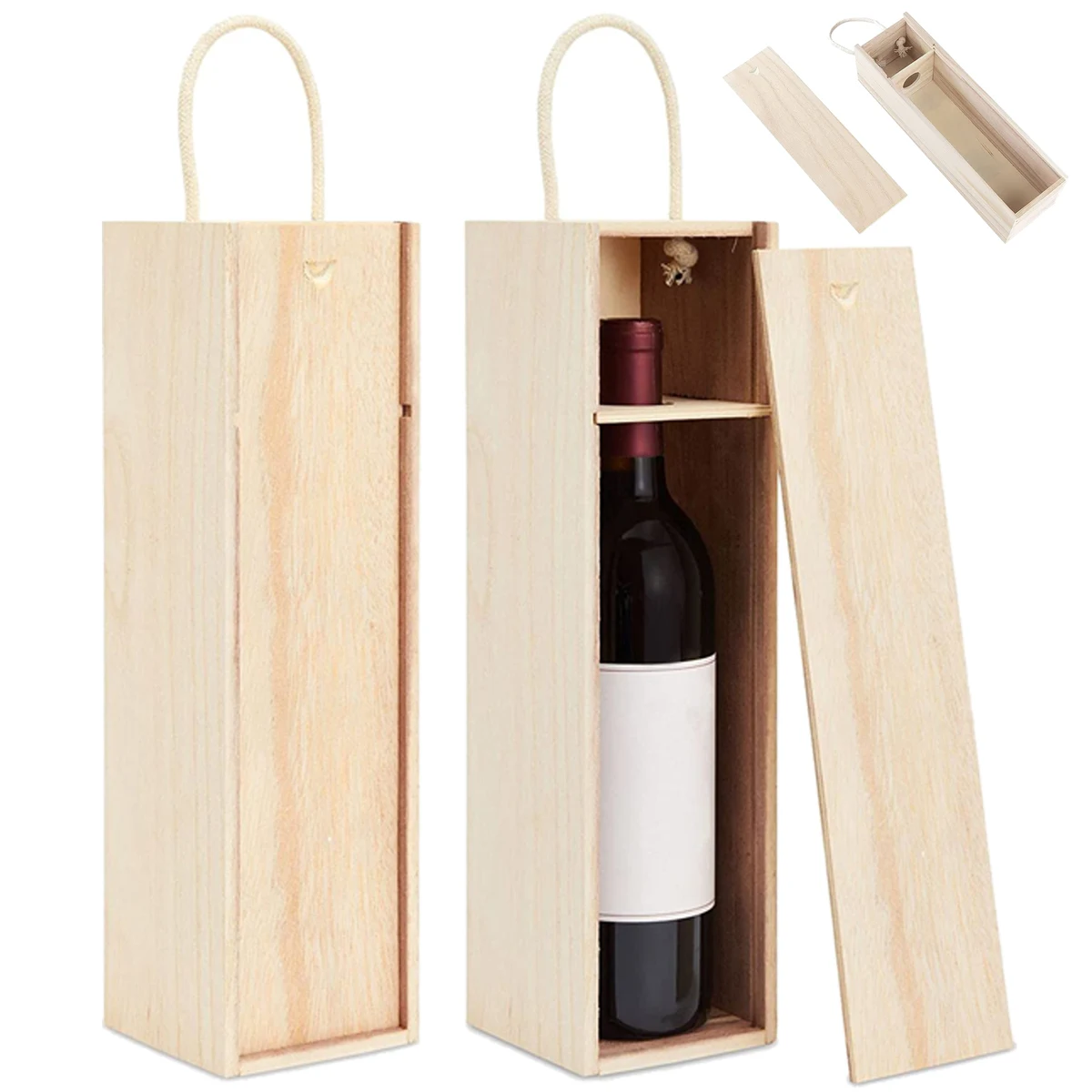 13.9 x 4 Inches Unfinished Wooden Wine Box with Handle 1