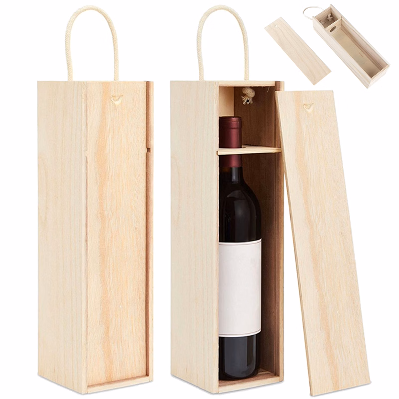 13.9 x 4 Inches Unfinished Wooden Wine Box with Handle