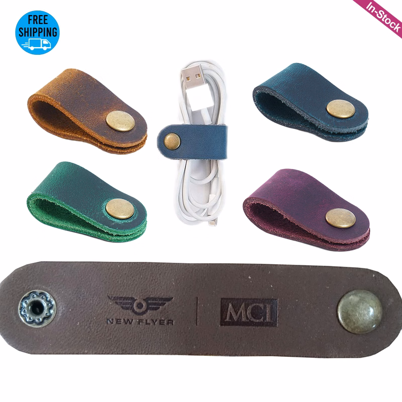 Genuine Leather Cord Organizer USB Holder