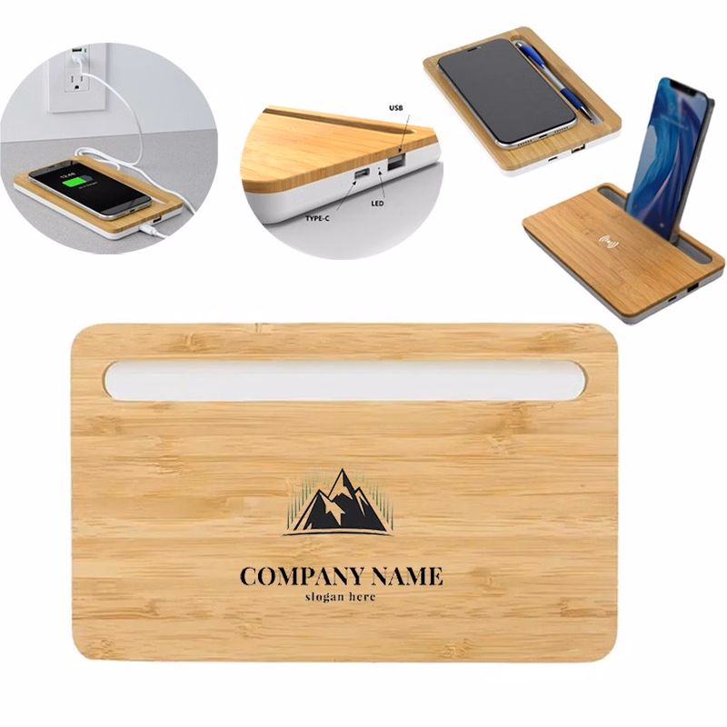 10W Bamboo Desk Charger with Pen Slot