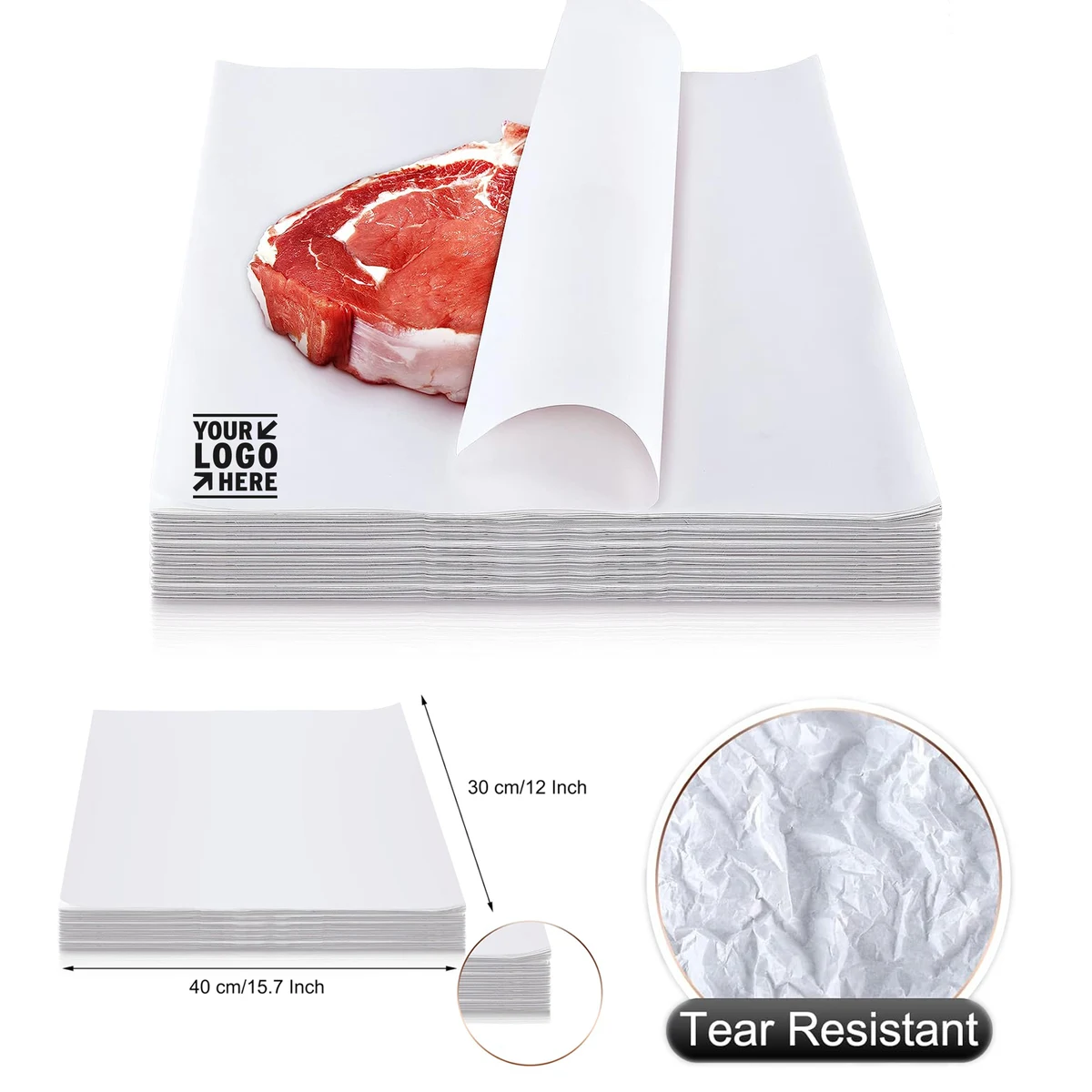 16 x 12 Inches Sublimation White Disposable Square Meat Sheet Precut No Wax Butcher Paper 1