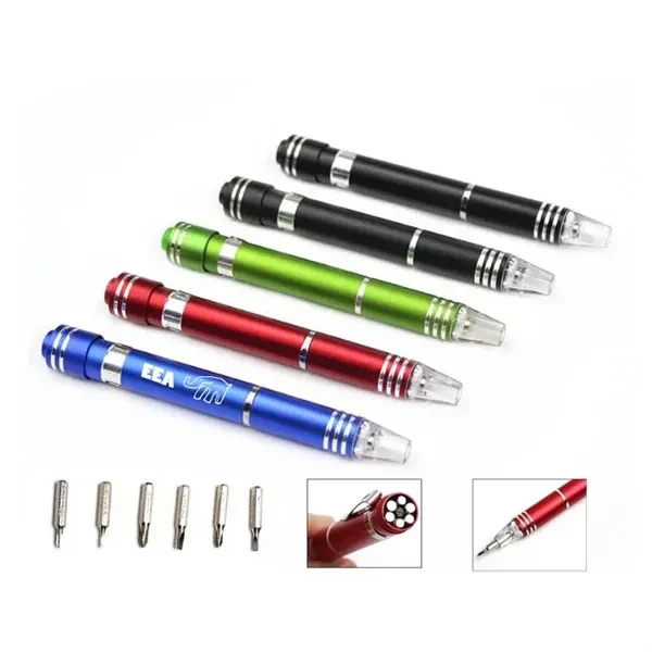 Custom 5" Aluminum 8-in-1 Multi-Tool Screwdriver with LED Light — Portable Utility 1