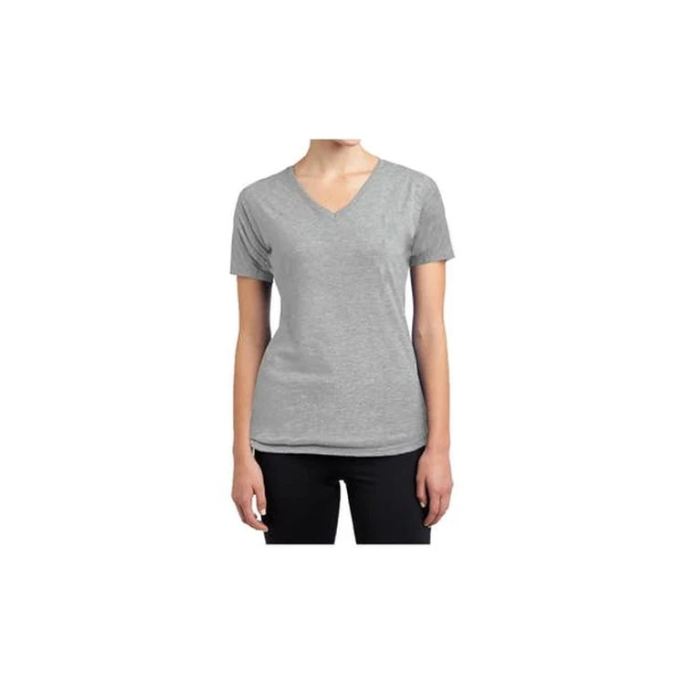 Women's V-Neck Fitted Tees - Heather Gray Medium Cotton Short Sleeve 1
