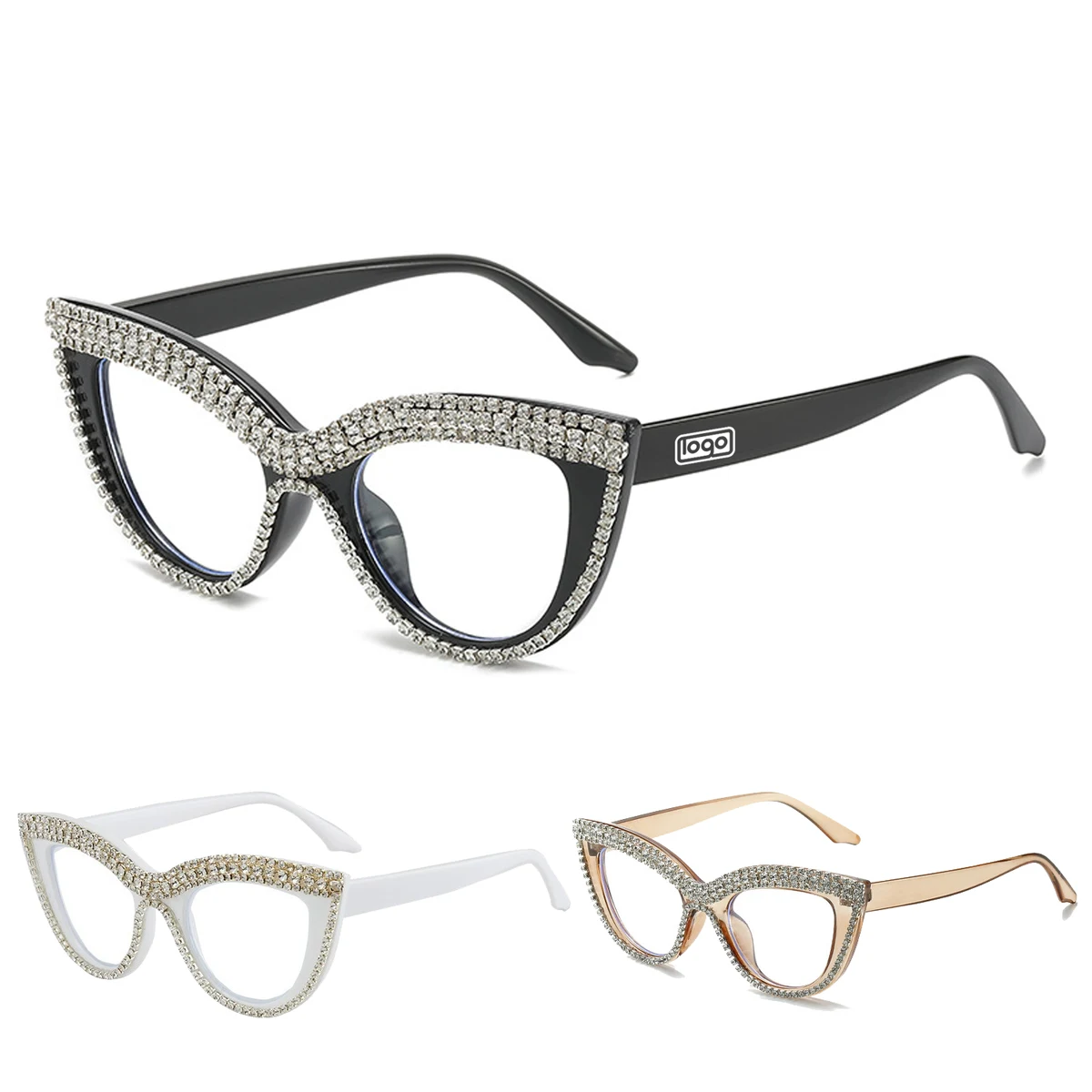 Women Retro Sparkle Crystal Diamond Cat Eye Sunglasses 1