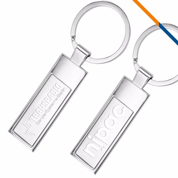 Custom Polished Chrome Rectangular Keychain 3.3 inch — High Visibility Logo Display