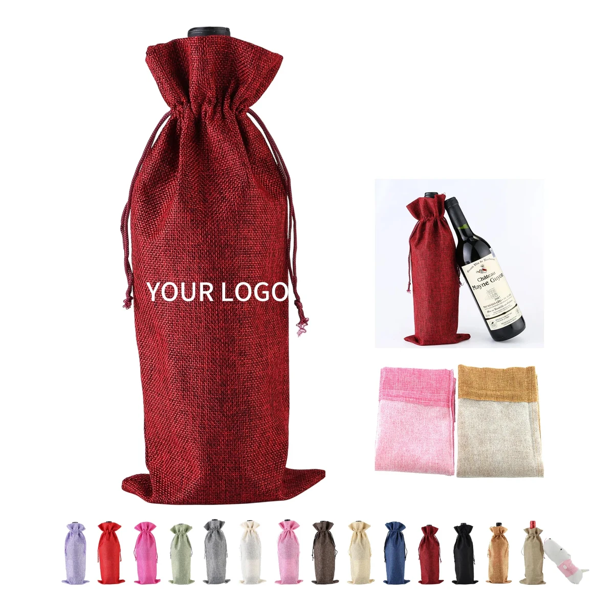 Burlap Wine Bag with Drawstring 13.7x5.9 1
