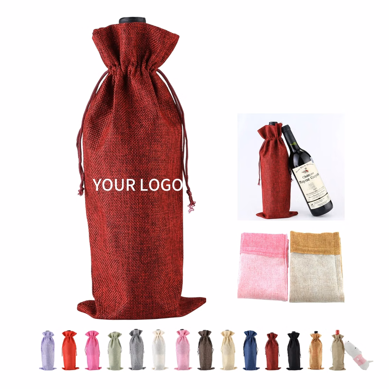 Burlap Wine Bag with Drawstring 13.7x5.9