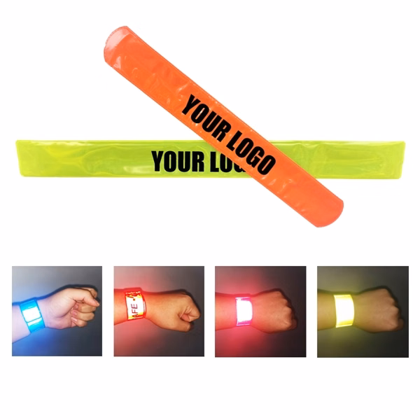 Custom 11.875 Inch Reflective Slap Bracelets — PVC Felt Back Flexible Steel Night Sports