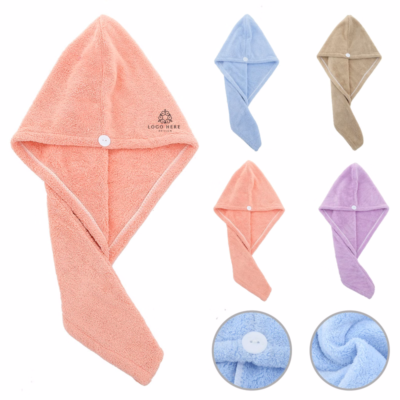 Microfiber Hair Drying Towel w/Button