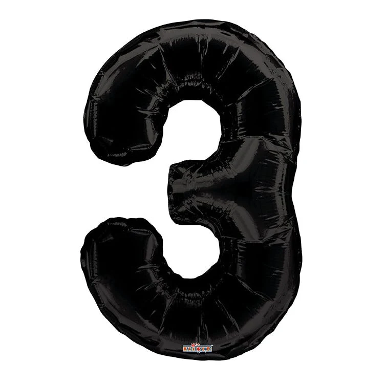 Mylar Number 3 Balloons - Black 34" 1