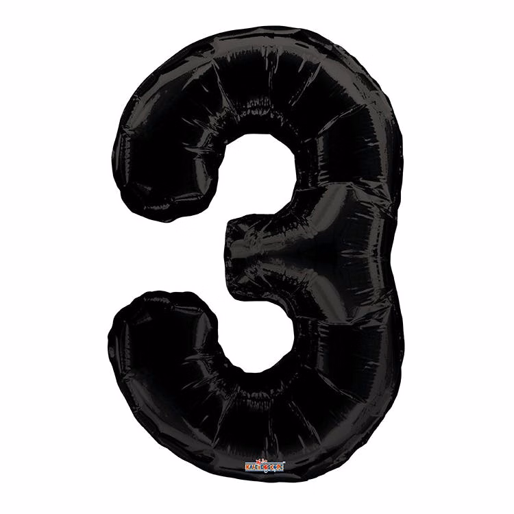Mylar Number 3 Balloons - Black 34"