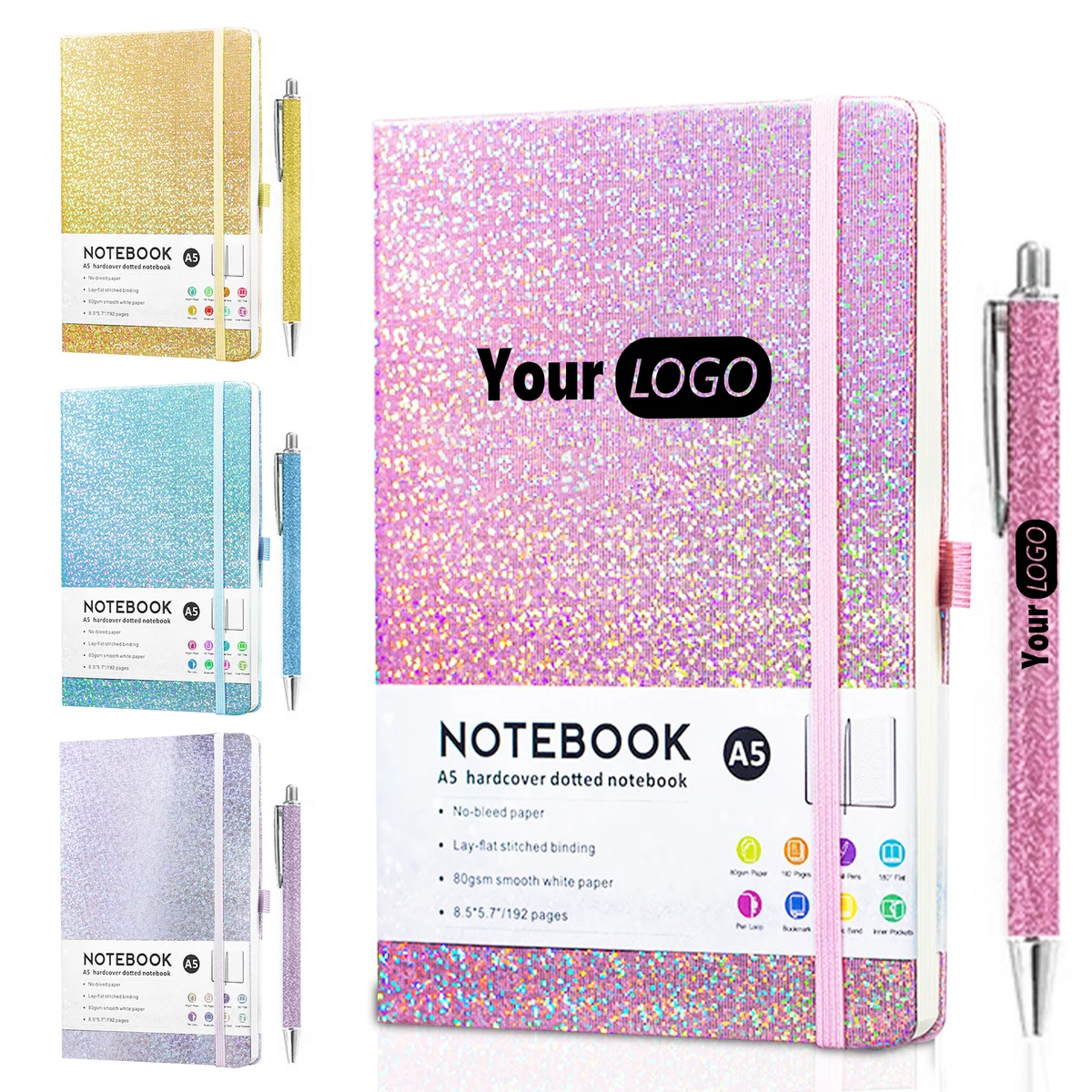 Glitter Hardcover Notebook with Pen 1