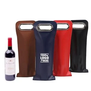 Elegant PU Leather Wine Bag With Metal Handles, custom tote bag with logo imprint 1