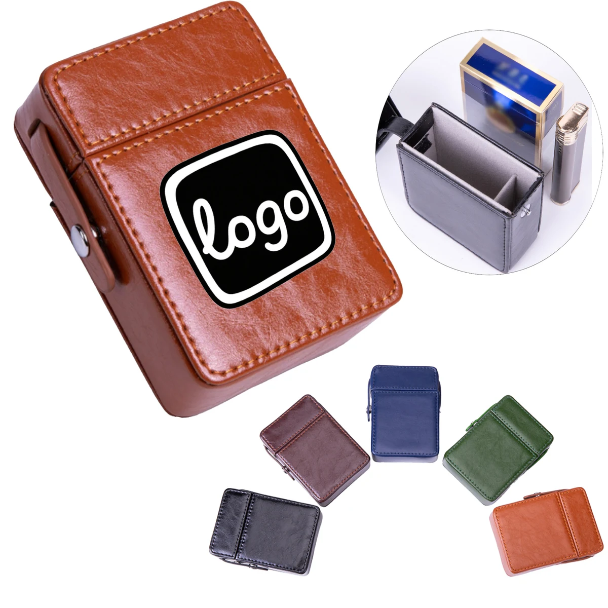 PU Metal Cigarette Case with Lighter Compartment Crush Proof Flip Top 1