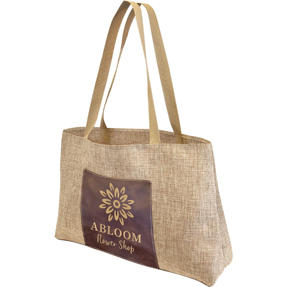 Laserable Rustic Leather Burlap Gusset Bag 1