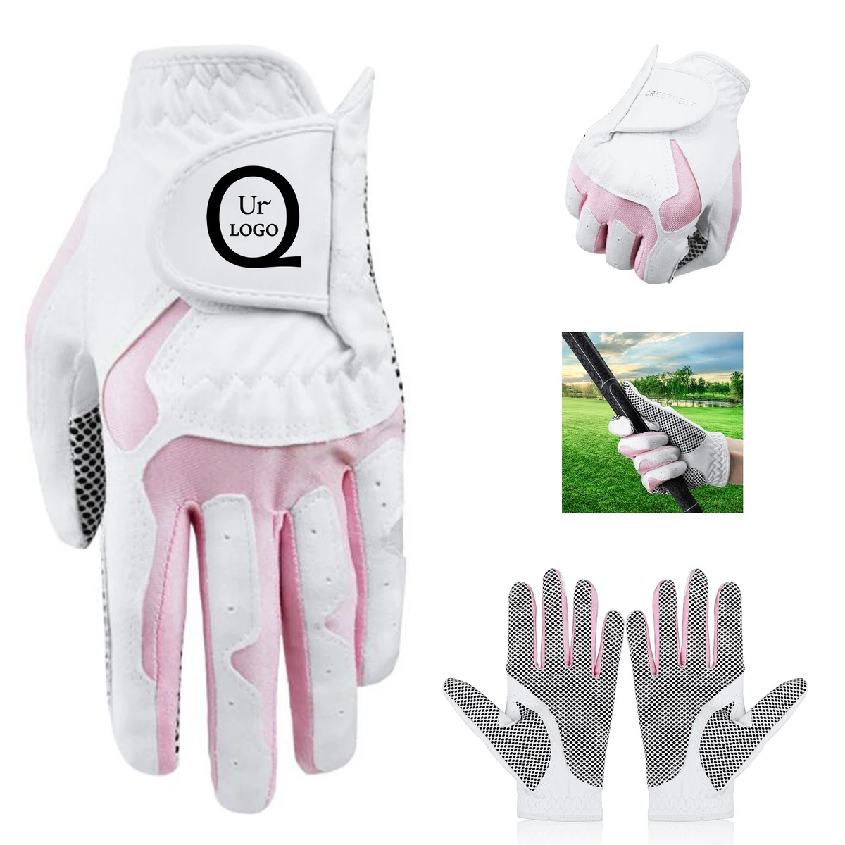 Women'S Microfiber Non-Slip Grain Breathable Golf Gloves 1