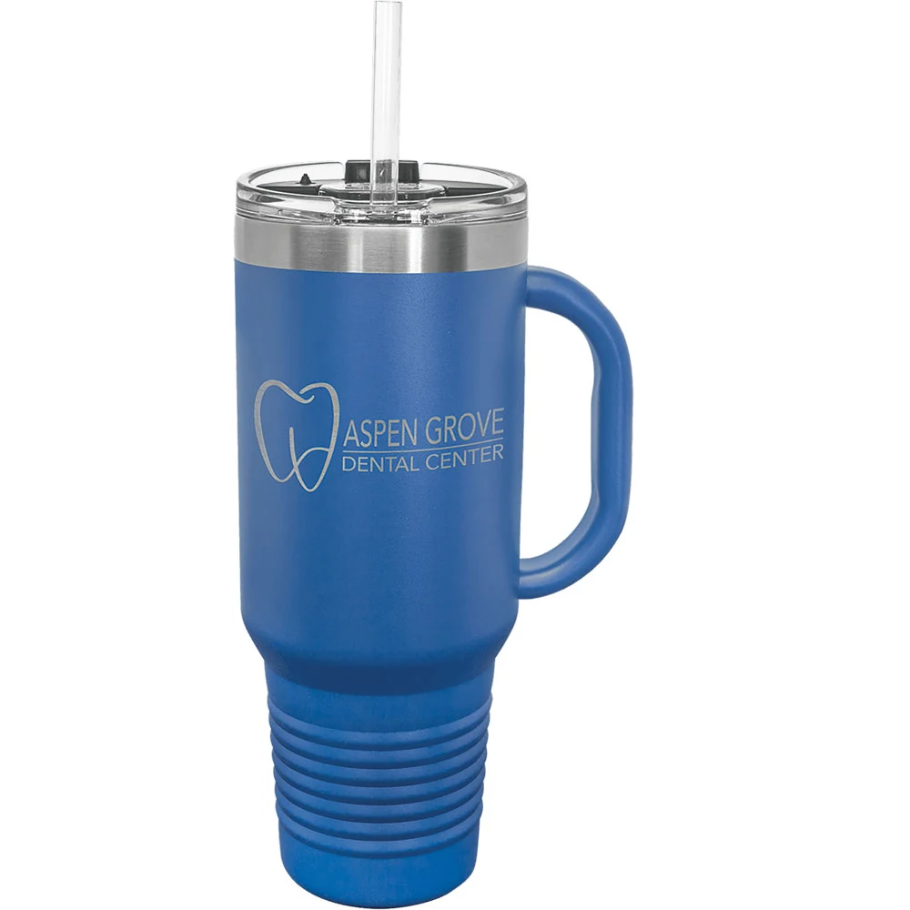 40 Oz. Royal Blue Tumbler Mug w/Handle and Snap Lid 1