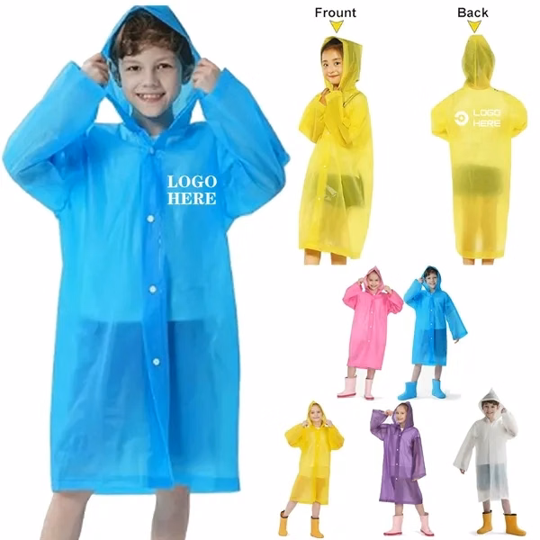 Custom Waterproof PVC Raincoat for Kids with Clear Visor — Age 7-12 School Gear